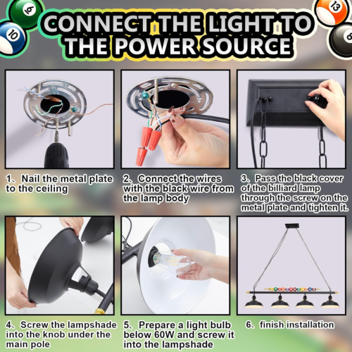 Adjustable Pool Table Lights for 7'-8' Table Billiard Light Hanging Pool Table L - Picture 5 of 6