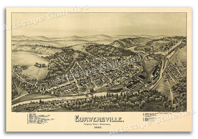 1895 Curwensville Pennsylvania Vintage Old Panoramic City Map - 24x36
