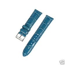 TIMEX 20mm Blue Croco Grain Leather Padded Stitched Leather Watch Band - Unisex