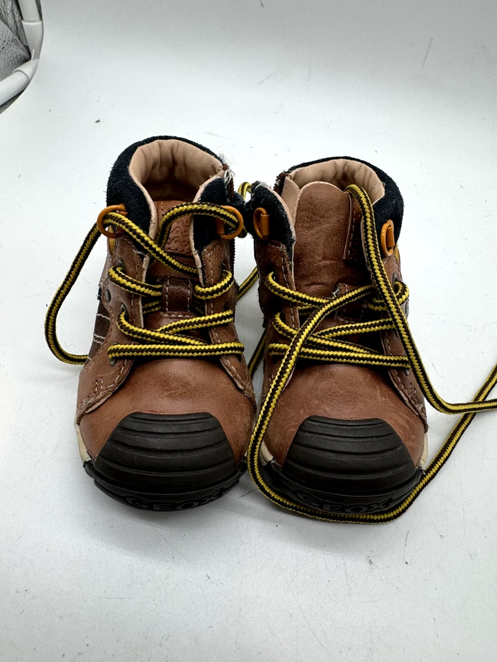 GEOX Respira Baby Boys Shoes 3 US Brown Black Leather Boots Lace Up New - Image 2 of 4