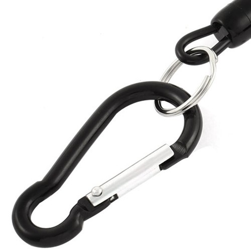 Black Spiral Fishing Lanyard- Retractable Spring Keychain Rope with Carabiner - Picture 6 of 6