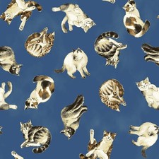 Feline Drive Fabric DRAWING BY PENCIL Cats Blue - Fat Quarter 18"x22" FQ