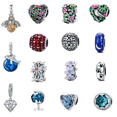 Voroco S925 Sterling Silver Charm Bead Queen of Bee Pendant For Women Bracelet
