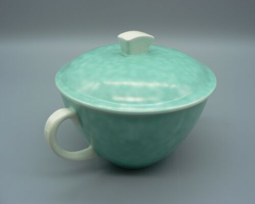 POOLE POTTERY RARE SHAGREEN CONSOMMÉ CUP COVER STAND 1930S DECO LIDDED SOUP BOWL - Picture 9 of 16