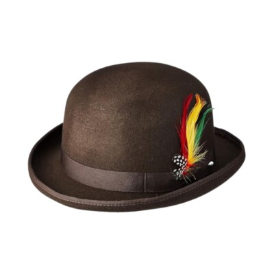 Schwarzer Woll Bowler Hut - 100% Wollfilz klassischer englischer Derby Hut Premium für Herren