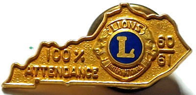 Lion's International 1960-1961 Kentucky 100% Attendance Lapel Screwback Pin