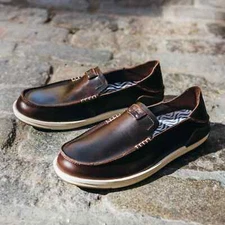 OluKai Kakaha Men’s Leather Slip On Loafers  Shoes Size 9.5 $130 in Dark Java