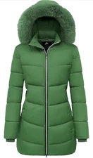 MOERDENG Women's Winter Windproof Warm Down Coats Waterproof Thicken Sz L Green