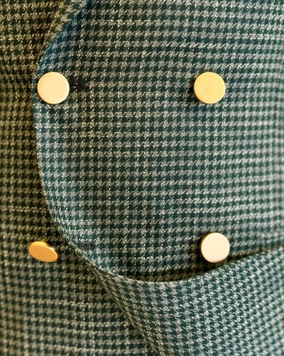 Herren Grün Chambray Anzug Zweireiher Spitzkragen Jacke Stylischer Stil Blazer - Bild 8 von 14