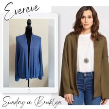 NWT Evereve Sunday in Brooklyn Size S Waffle Knit Cardigan Bell Sleeve Blue