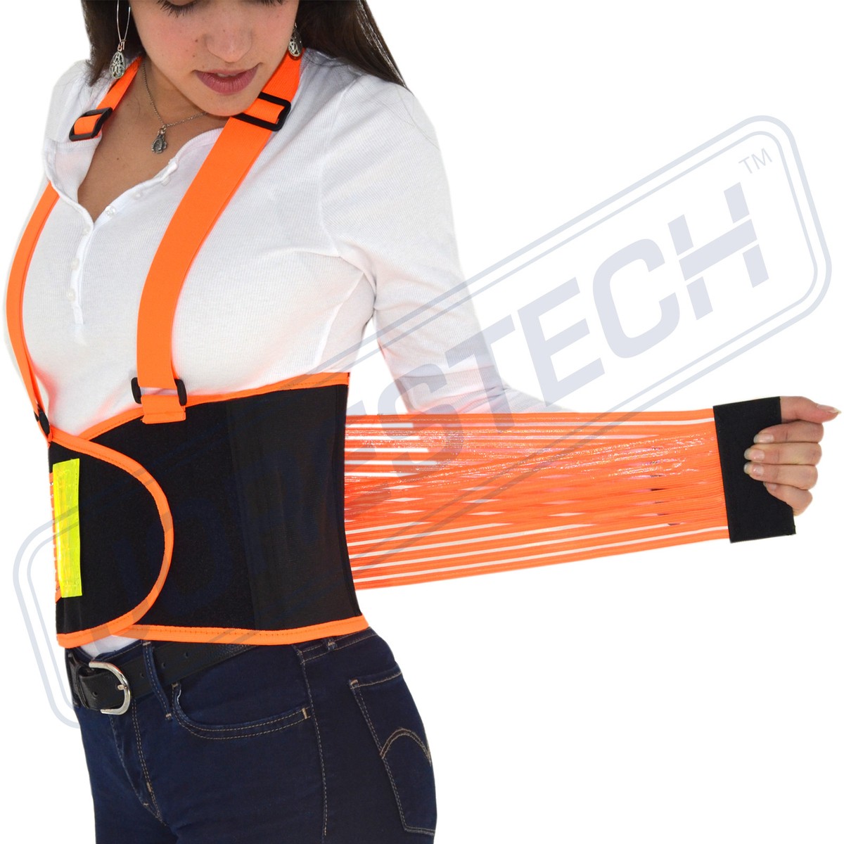 BACK BRACE LUMBAR SUPPORT HI VIS ORANGE INDUSTRIAL LIFT BELT