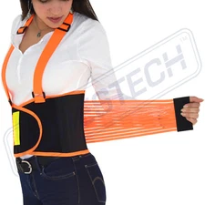 BACK BRACE LUMBAR SUPPORT HI VIS ORANGE INDUSTRIAL LIFT BELT WAREHOUSE 