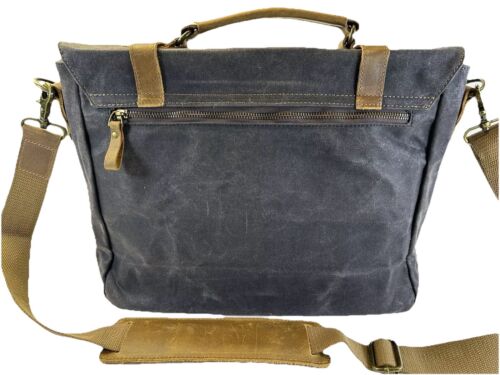 Messenger Bag Men’s Leather Canvas Laptop Briefcase Crossbody Shoulder Logo - Picture 4 of 13