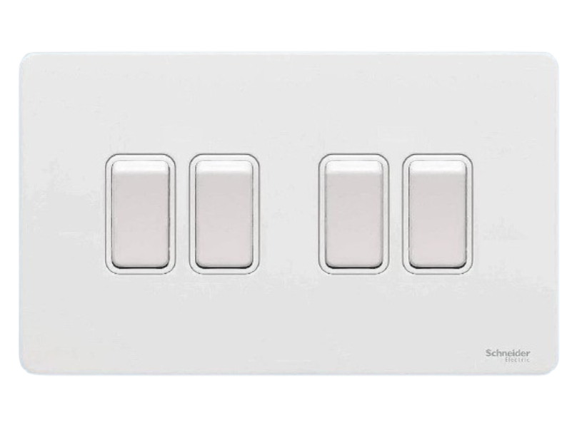 SCHNEIDER ULTIMATE 4 GANG 2 WAY LIGHT SWITCH SCREWLESS GU1442WPW