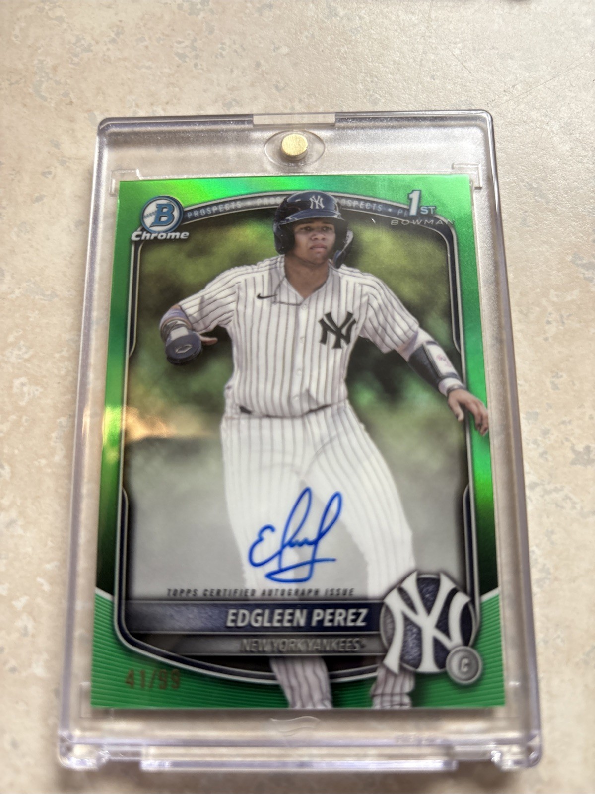 EDGLEEN PEREZ 2025 Bowman Chrome 1st GREEN REFRACTOR AUTO /99 Yankees