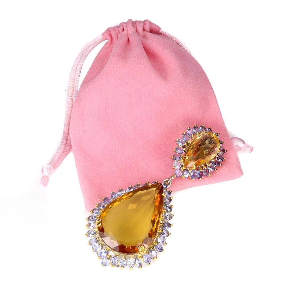 925 Pendente Argento Sterling Citrino 75ct Tanzanite Gemma Gioielli Fatto Big - Immagine 3 di 4