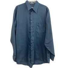 Geoffrey Beene Men Sateen Blue Dress Shirt XL 17 34/35 Classic Fit Wrinkle Free