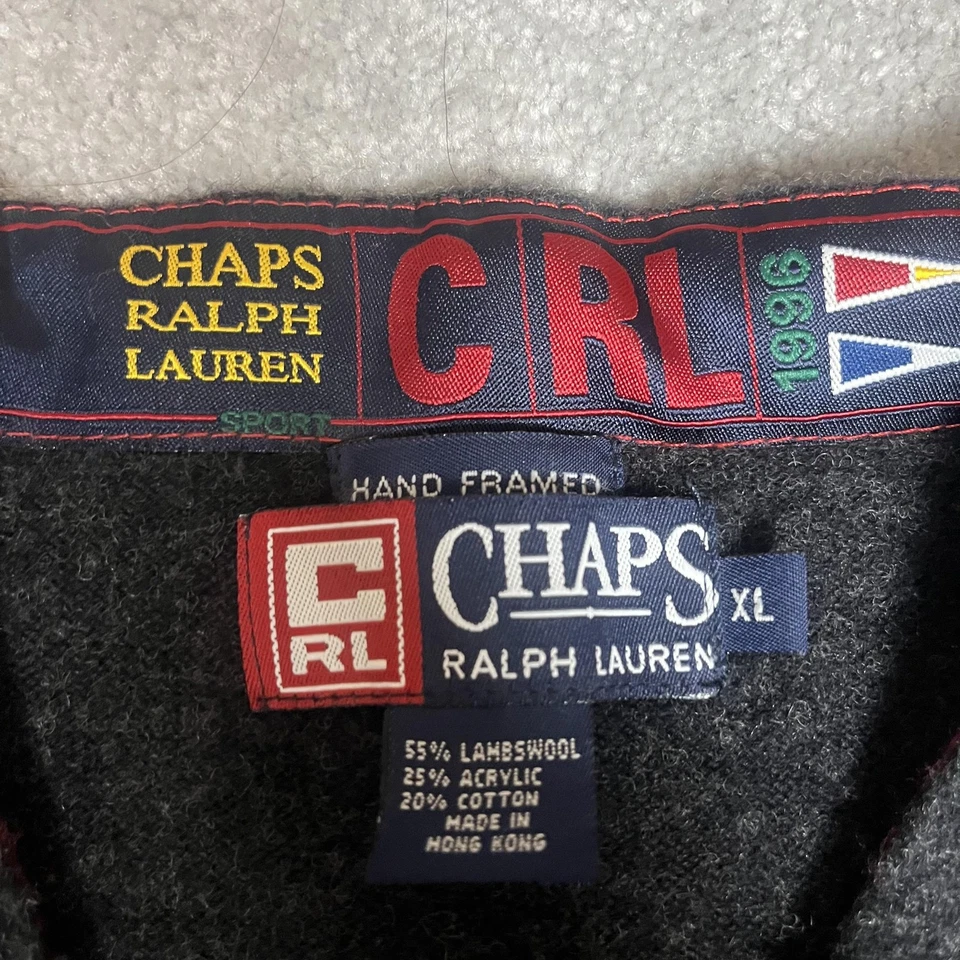 Vintage Chaps Ralph Lauren Vest Mens XL Gray Hand Framed Lambswool Knit 90s - Image 2 of 4