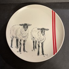 M Chad Barrett Creative Coop Red Stripe Sheep Lamb Salad Plate 7.75&rdquo; Farmhouse