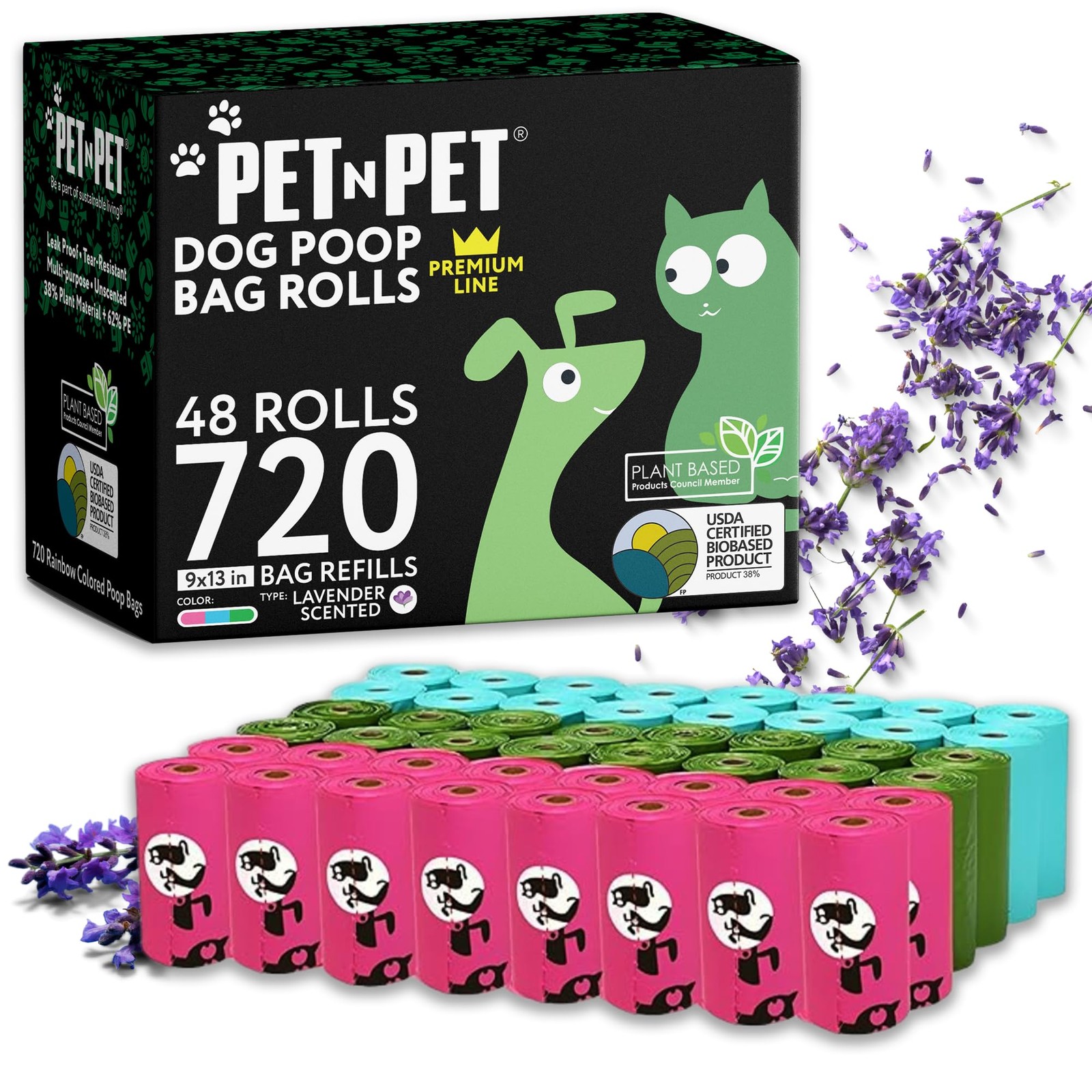 PET N PET 720 Count Biodegradable Poo Bags Dogs USDA Certified 41 percent Biobas