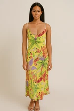 NWT RCHLO RIACHUELO Pool PARROT TROPICAL FLORAL CUT OUT Vacation MAXI Dress M