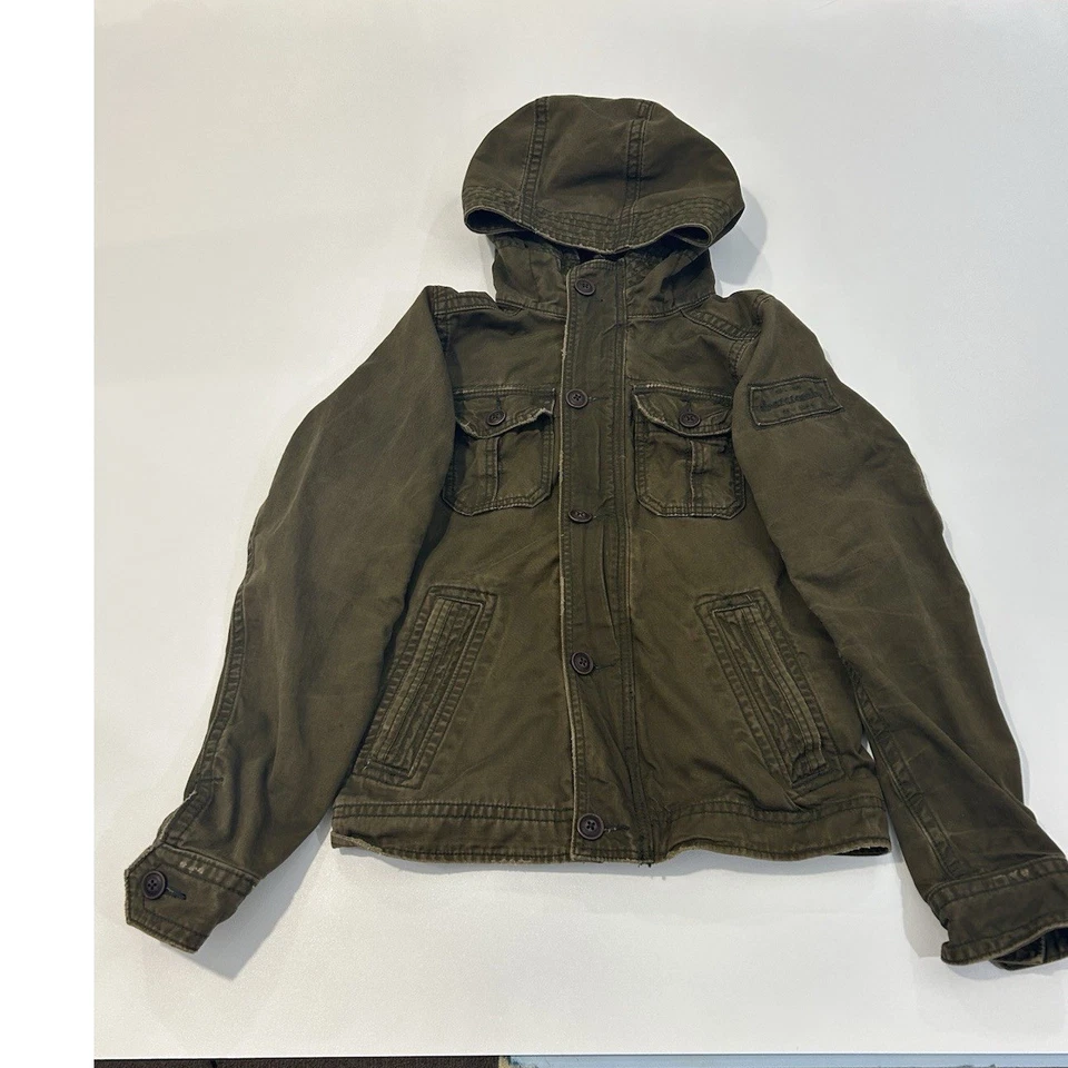 Abercrombie & Fitch Sentinel Jacket Army Green Kids XL Utility Coat Hooded - Image 2 of 4