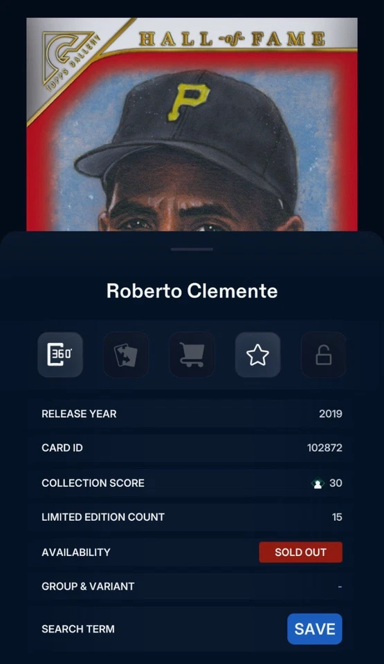 2019 TOPPS BUNT Gallery - Hall of Fame Gallery Roberto CLEMENTE/15 DIGITAL CARD - Image 3 of 3