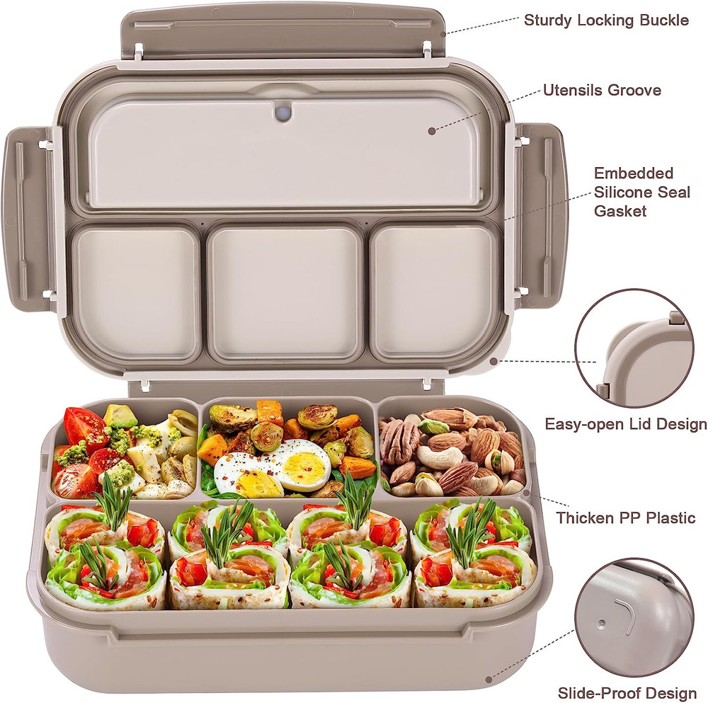 Bento Box Adult Lunch Box, Containers for Adults Men Women with 4 Compartments,