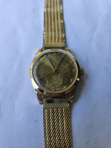 Vintage Rouan 1976 Bicentennial Coin Gold Tone Automatic Watch *Works*