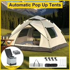Camping Tent 3-4 Person Easy Pop Up Tent with 2 Doors Waterproof Portable Toilet