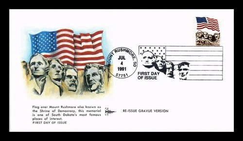 US COVER FLAG OVER MOUNT RUSHMORE REISSUE GRAVUE VERSION FDC GILL CRAFT CACHET