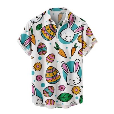 Mens Button Down Easter Bunny Egg Hawaiian Top Novelty Spring Holiday Gift Shirt