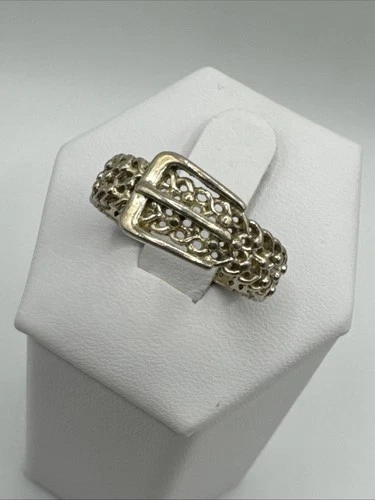 Vintage 925 Silver Belt Buckle Design, NV, Ladies Silver Ring, Size 7.75