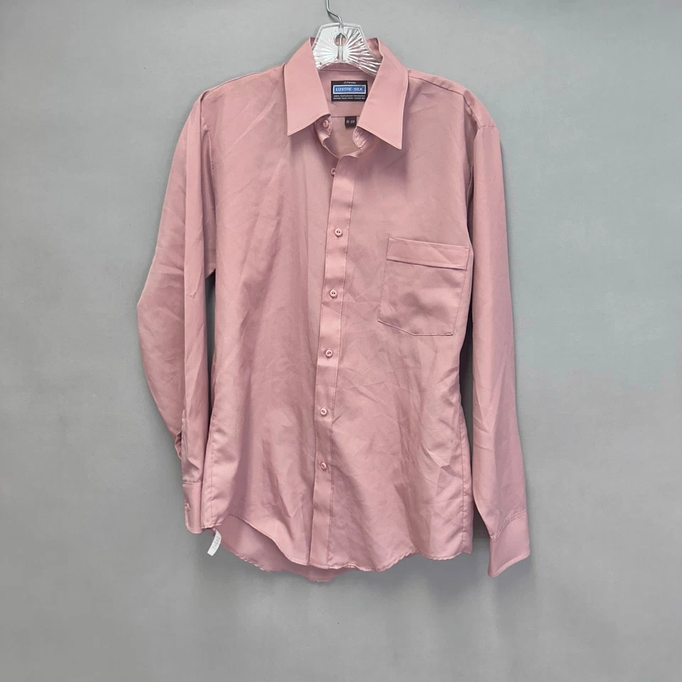 Camisa De Colección Años 70 JC Penney Rosa Lustre Seda Poliéster Botón Delantero Talla 15/33 Foto 2 de 4