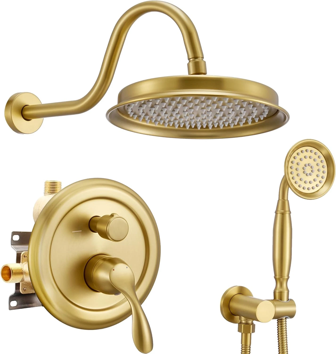 Brushed Gold Rain Shower System with Handheld & Pressure Balance Valve