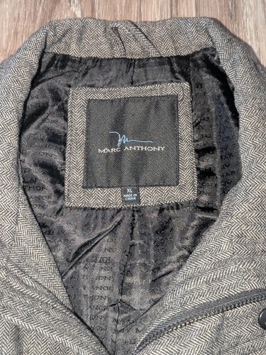 Marc Anthony Bomber Jacket Men's Size XL Charcoal Micro-Check Wool Blend - Picture 6 of 19