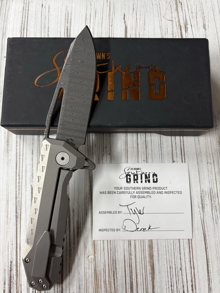 Southern Grind (Zack Brown) Knives Penguin Framelock Satin Ti Scales Damascus - Image 2 of 4