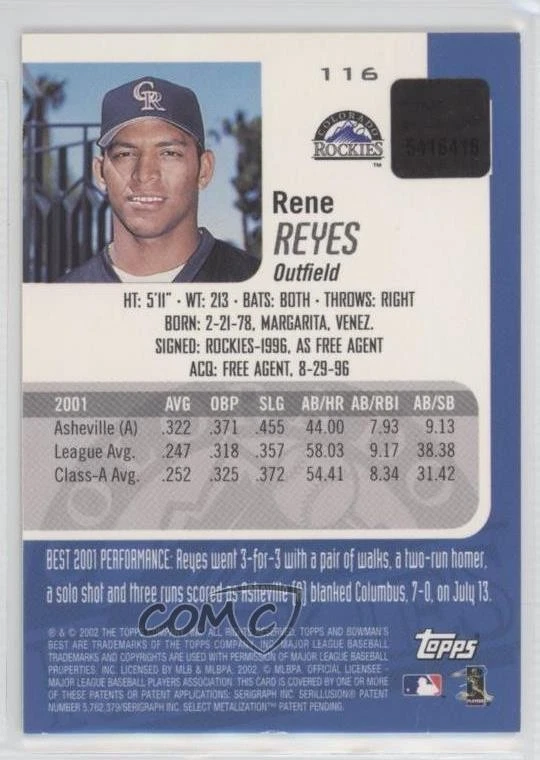 2002 Bowman's Best Auto Rene Reyes #116 Rookie Auto RC - Image 2 of 2