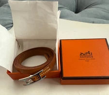 AUTHENTIC HERMES HAPI 3 BRACELET, TAN LEATHER W/ PALADIUM HARDWARE