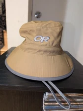 Outdoor Research Unisex Sun Bucket Hat Brown Ripstop Drawstring Hiking Logo
