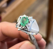 Natural Green Emerald Ring, 925 Sterling Silver 2 Carats Real Emerald Ring Men