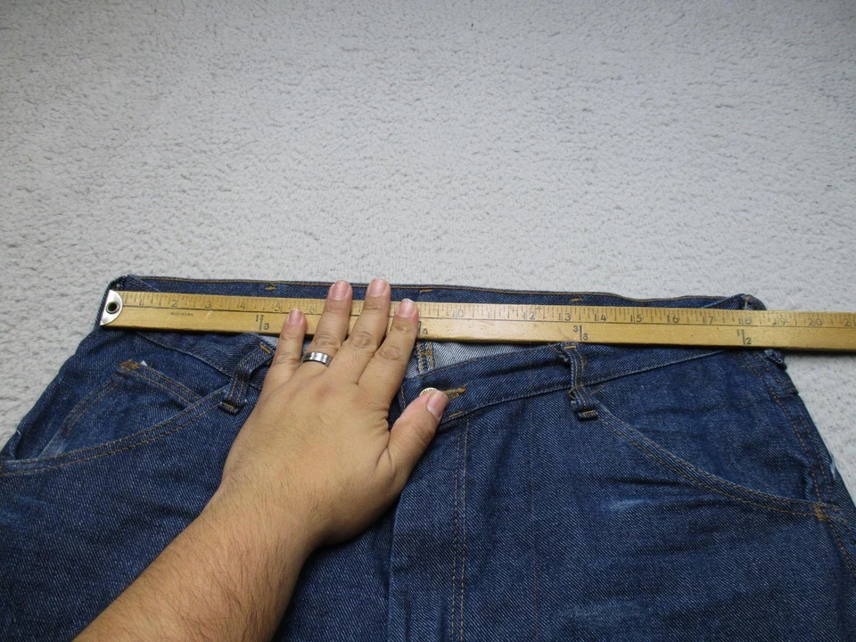 Pantalones de mezclilla Round House para hombre 38 azul crudo pierna recta hechos en EE. UU. ropa de trabajo Foto 3 de 4