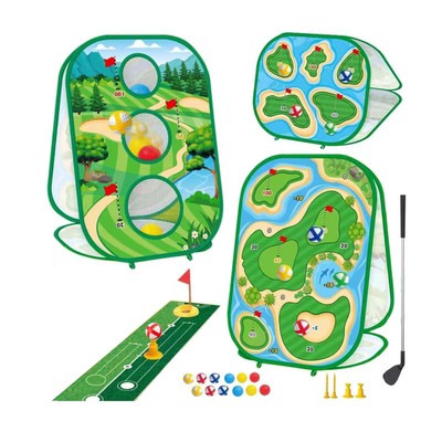 4-in-1 Sticky Golf Games Set with Club, Golf Putting Practice Mat,3-Sided Gol...