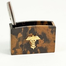 PORTAPENNE MEDICO CADUCEO OCCHIO DI TIGRE MARMO - PORTAMATITE