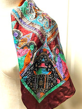 Vtg The Specialty House Scarf Square 100 Silk Purple Multicolor Hand Rolled 31"