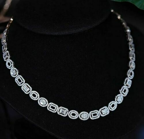 18Ct White Oval Vs Emerald Moissanite Halo Chain Necklace 925 Sterling Silver - Picture 1 of 2