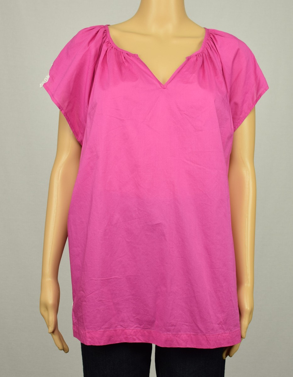 Tommy Hilfiger Womens Pink Crochet Trim Split Neck Blouse