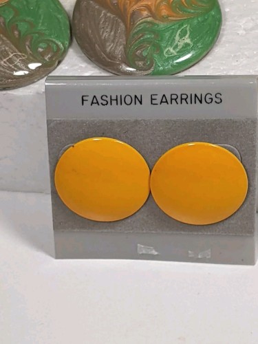 Orange Yellow Jewelry Long Necklace Chandelier & Button Earrings Bracelet 1980s - Picture 2 of 13
