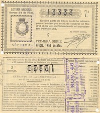 Nationale Lotterie. Verlosung Nr. 34 von 1931. Nummer 13333.