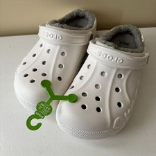 Crocs 205969 Unisex Baya Lined Clogs, White/Light Grey Men 7 Women 9